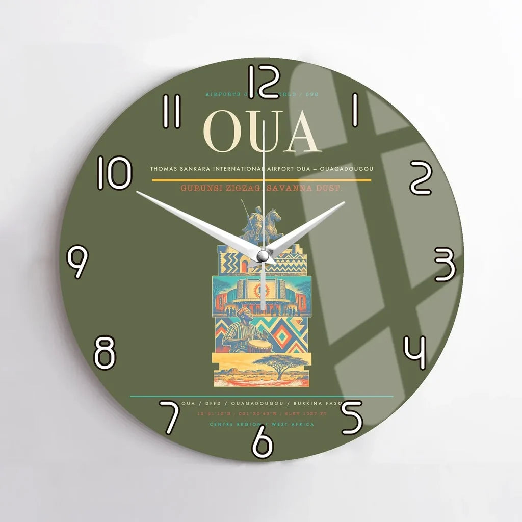 Thomas Sankara International Airport (OUA) design on green army no frame wall clock