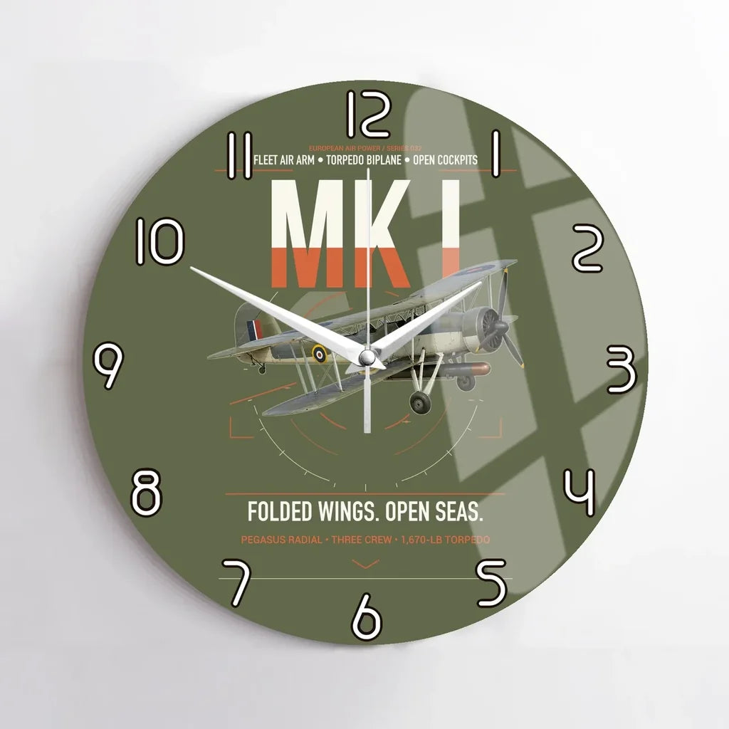 Fairey Swordfish Mk I design on green army no frame wall clock