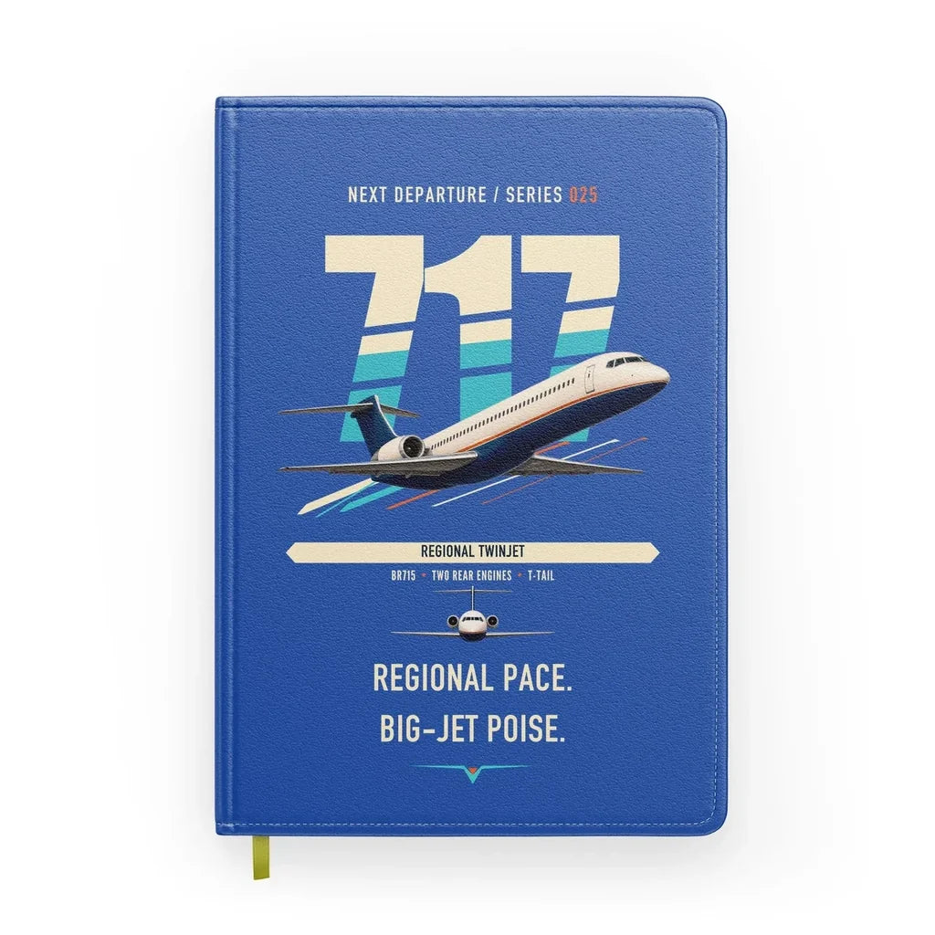Boeing 717-200 design on blue notebook