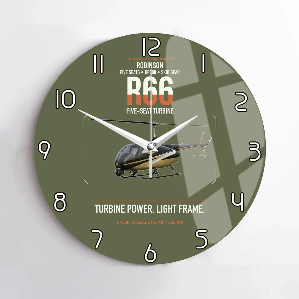 Robinson R66 design on green army no frame wall clock