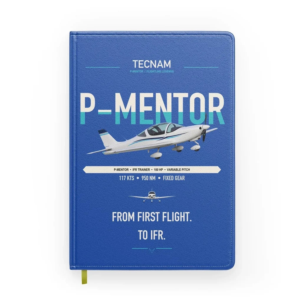 Tecnam P-Mentor design on blue notebook