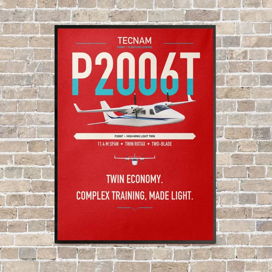 Tecnam P2006T vertical canvas print - framed - red background