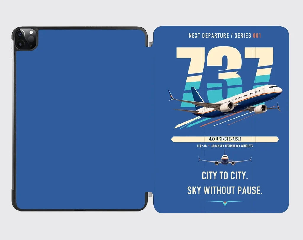 Boeing 737 MAX 8 design on blue ipad tablet case