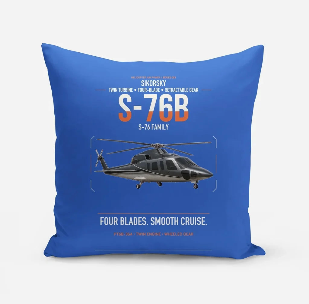Sikorsky S-76B design on blue pillow