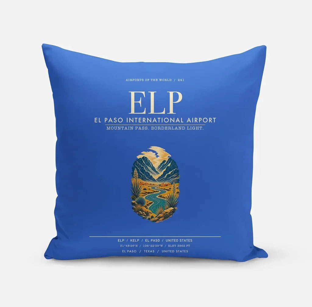 El Paso International Airport (ELP) design on blue pillow