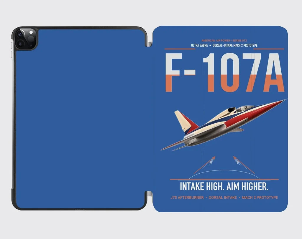 F-107A Ultra Sabre design on blue ipad tablet case