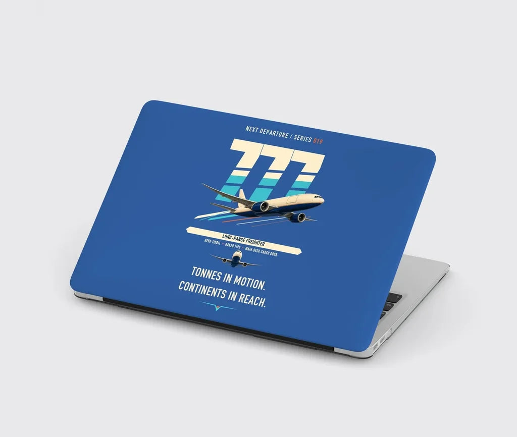Boeing 777F design on blue MacBook case