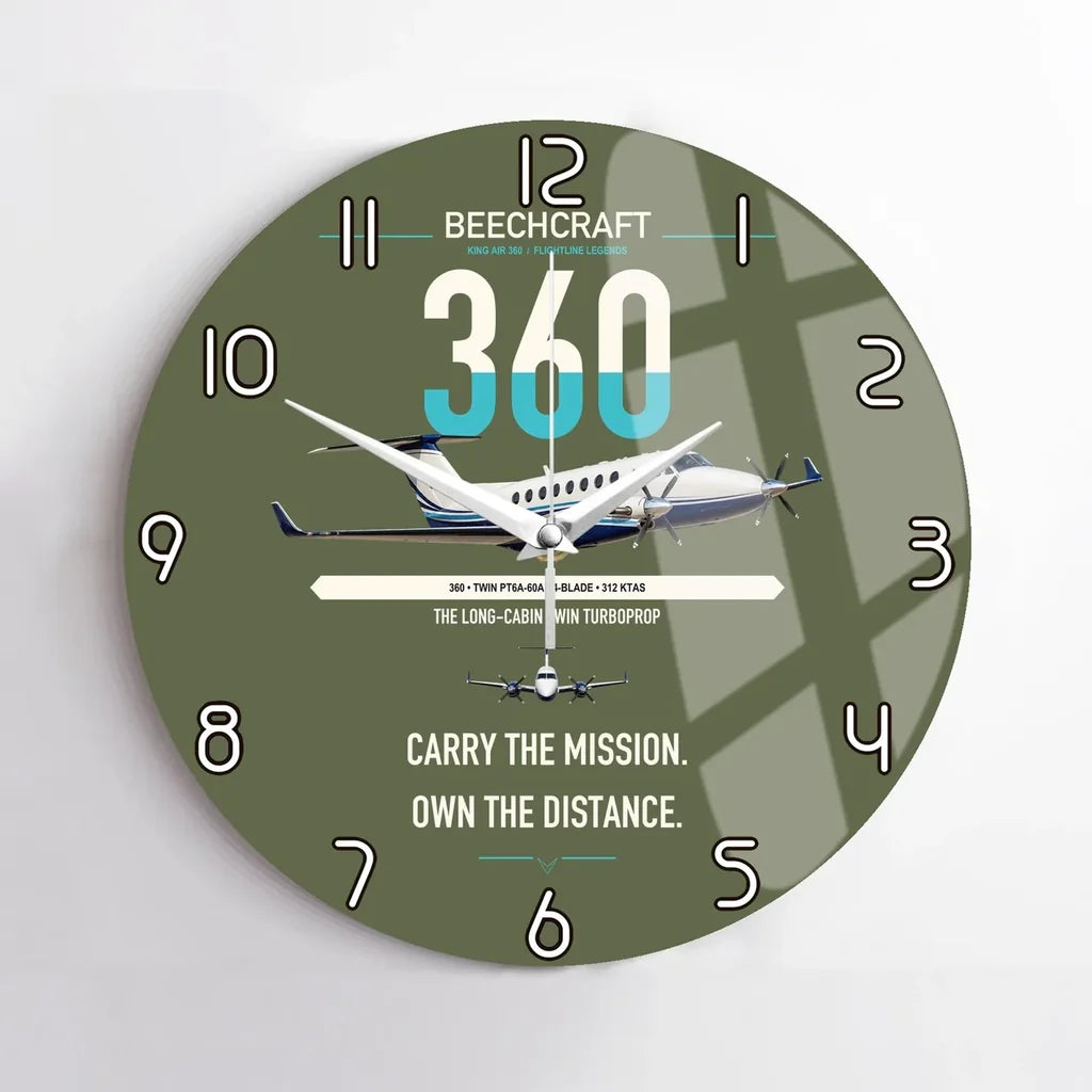 Beechcraft King Air 360 design on green army no frame wall clock