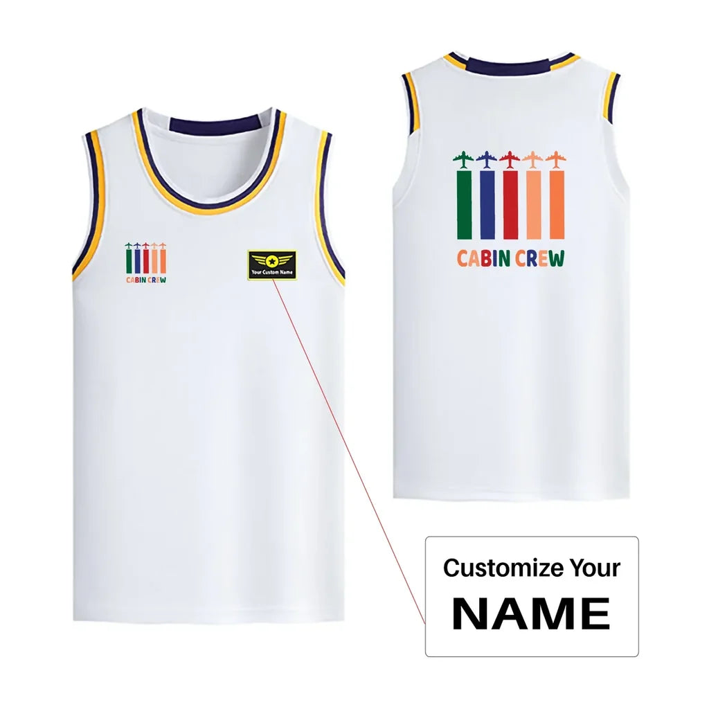 Colourful Cabin Crew Designed Basketball Style Sports Tank Tops - view 15