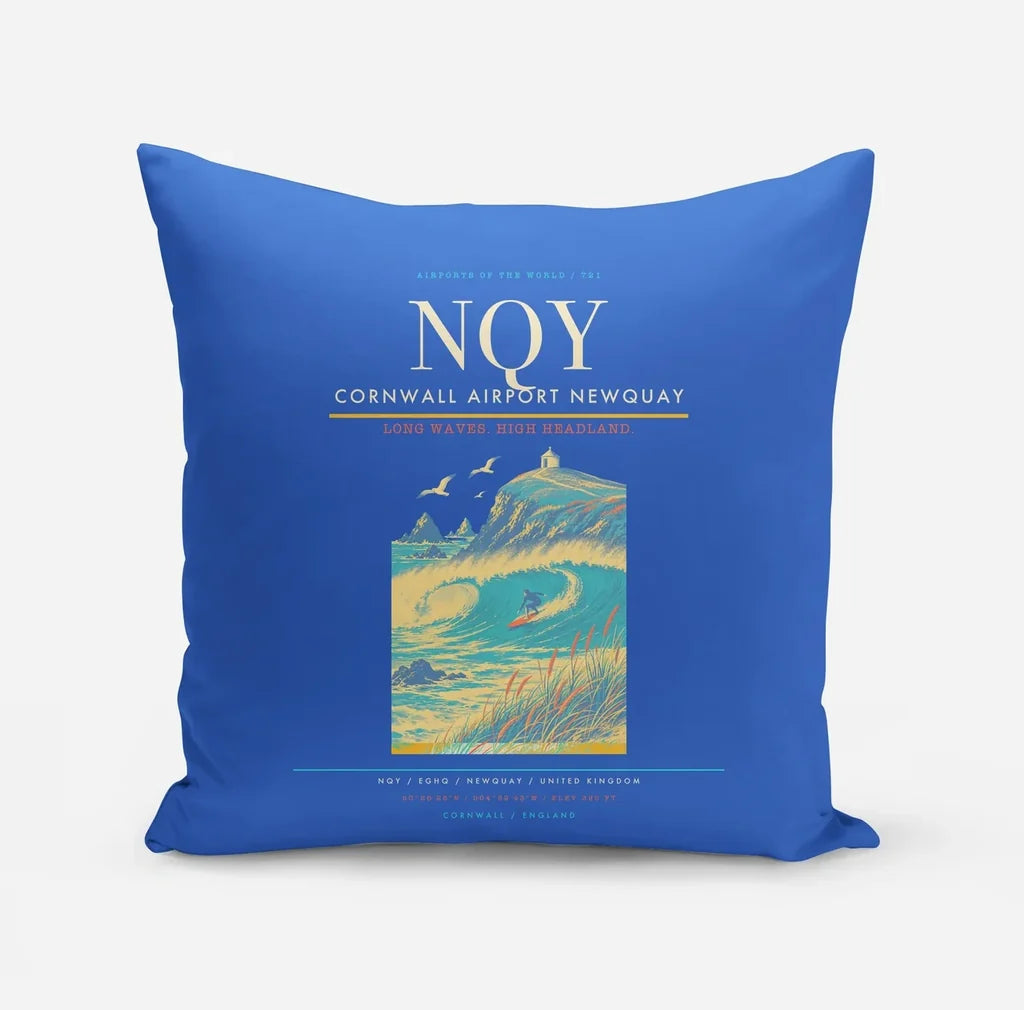 Cornwall Airport Newquay (NQY) design on blue pillow