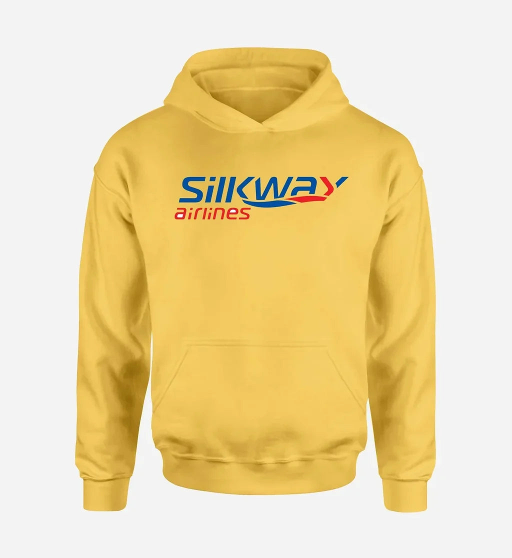 Silk Way West Airlines logo printed on yellow hoodie