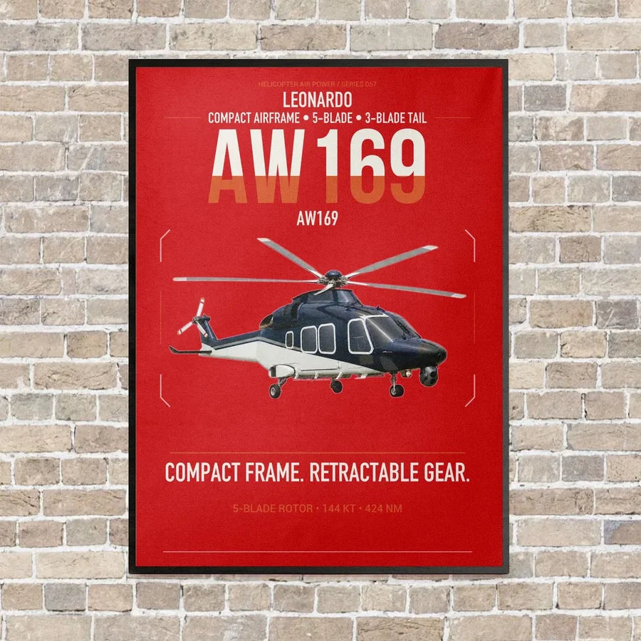 Leonardo AW169 vertical canvas print - framed - red background