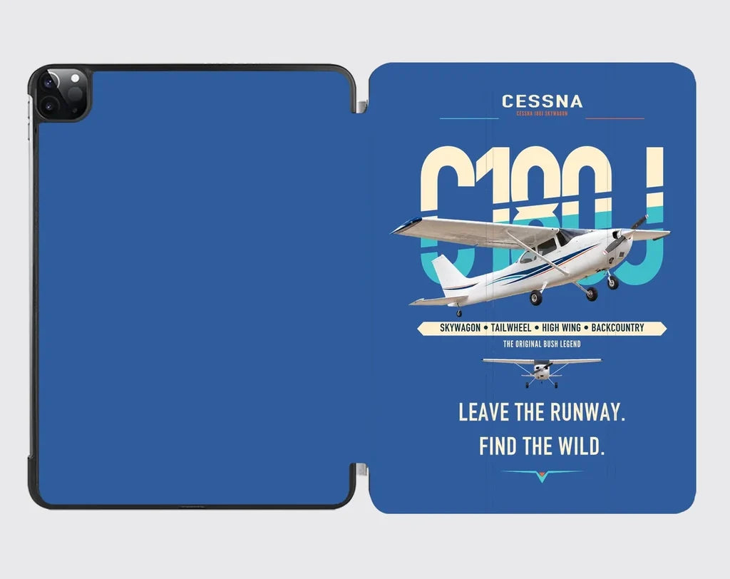 Cessna 180J Skywagon design on blue ipad tablet case
