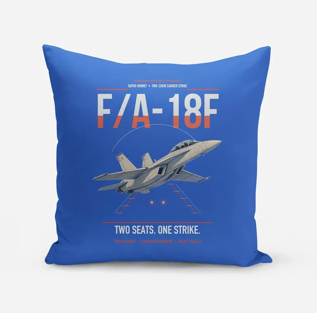 F-A-18F Super Hornet design on blue pillow