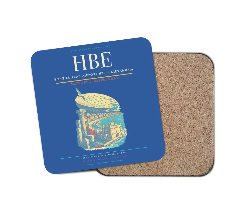 Borg El Arab Airport (HBE) design on blue 1 piece coaster