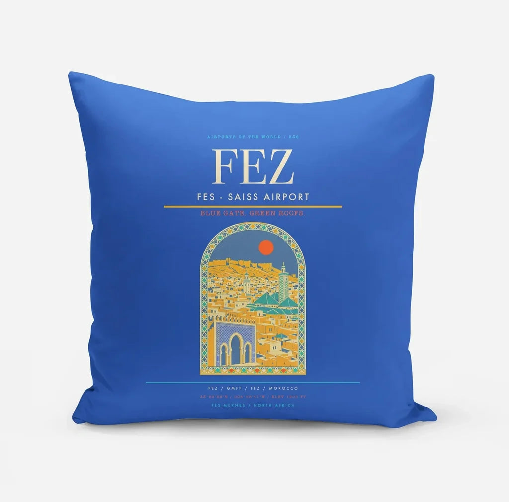 Fes (FEZ) design on blue pillow