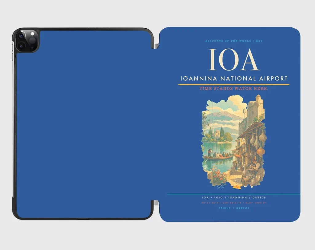 Ioannina National Airport (IOA) design on blue ipad tablet case