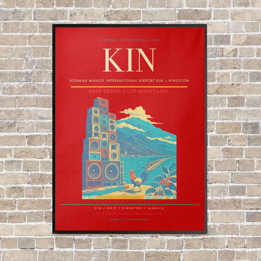 Norman Manley International Airport KIN — Kingston vertical canvas print - framed - red background