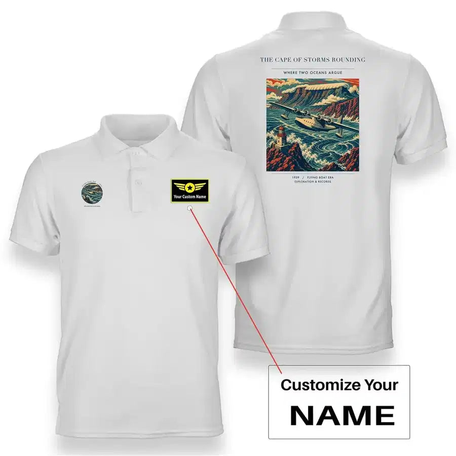 VINTAGE G4494 - The Cape Of Storms Rounding - Double-Side Polo T-Shirt design on white+name