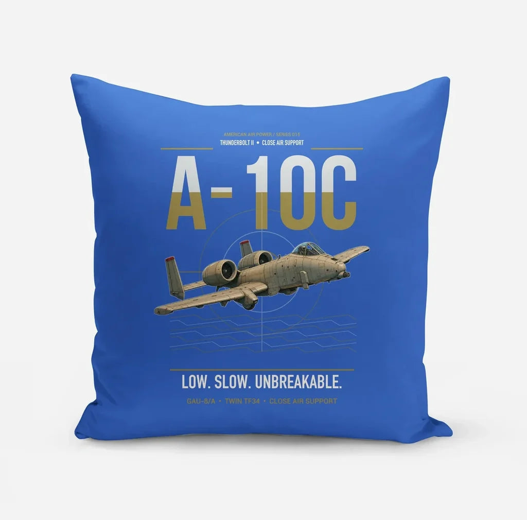 A-10C Thunderbolt II design on blue pillow