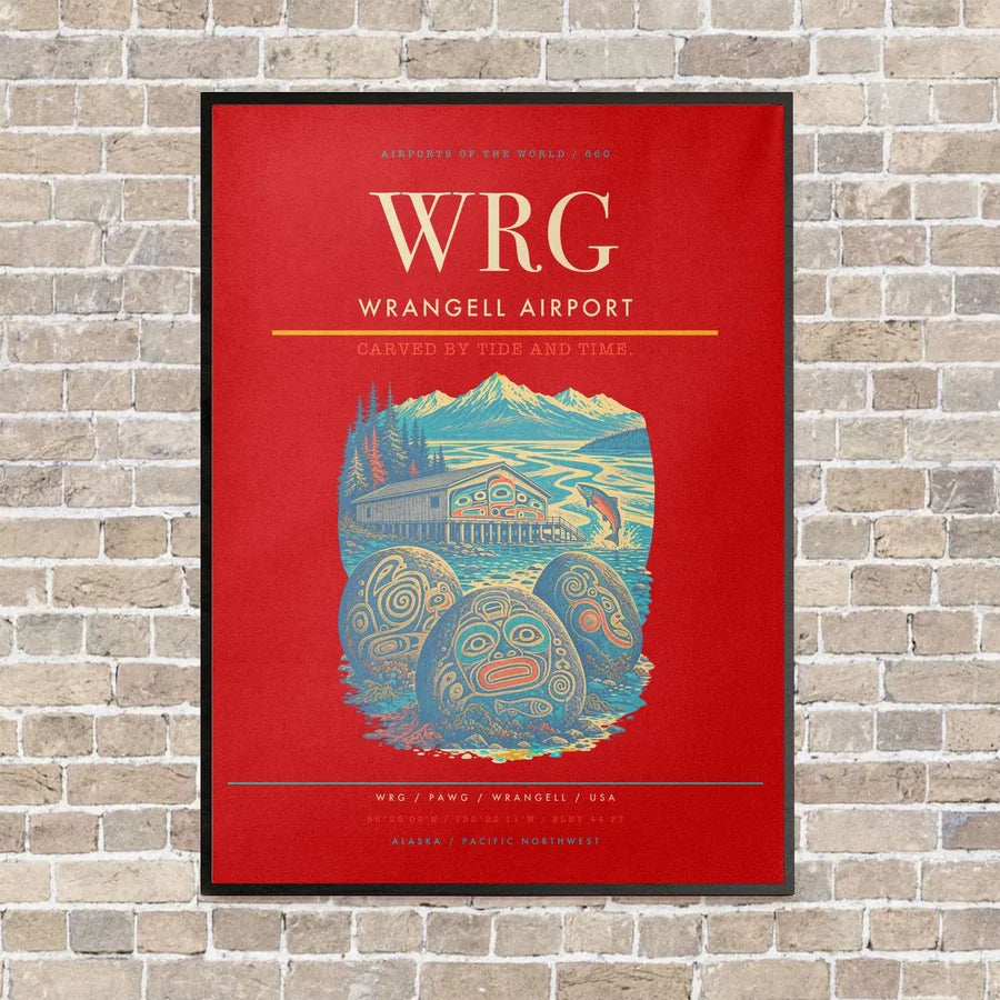 Wrangell Airport WRG vertical canvas print - framed - red background