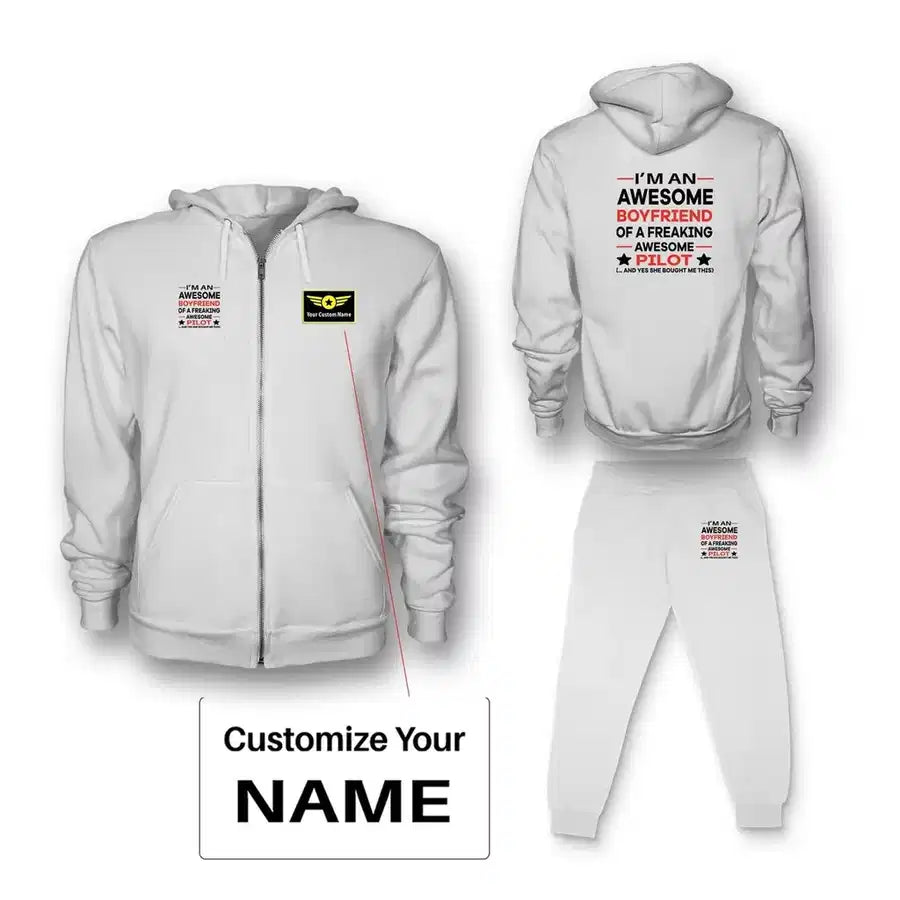 I am an Awesome Boyfriend Zipped Hoodie - White + Name (Customizable)