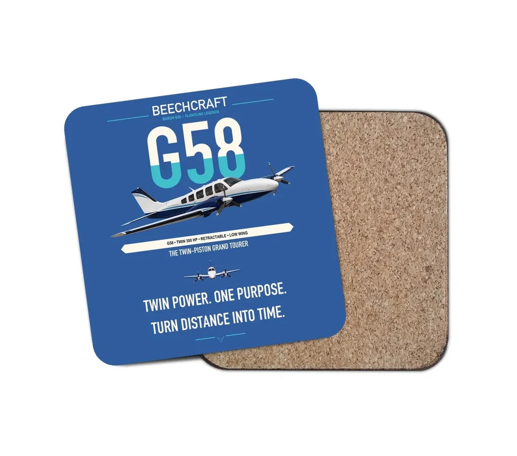 Beechcraft Baron G58 design on blue 1 piece coaster