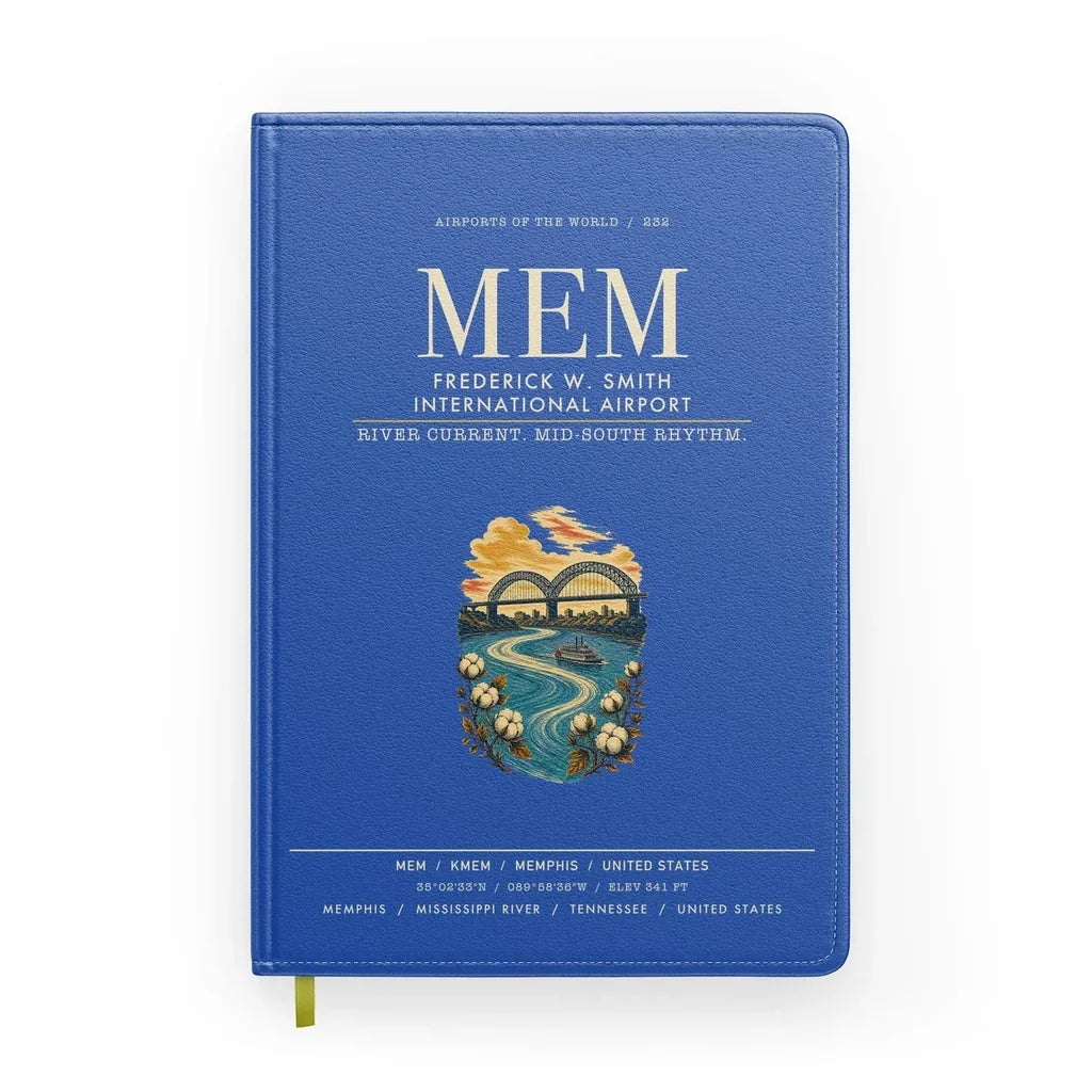 Frederick W. Smith International Airport Memphis (MEM) design on blue notebook
