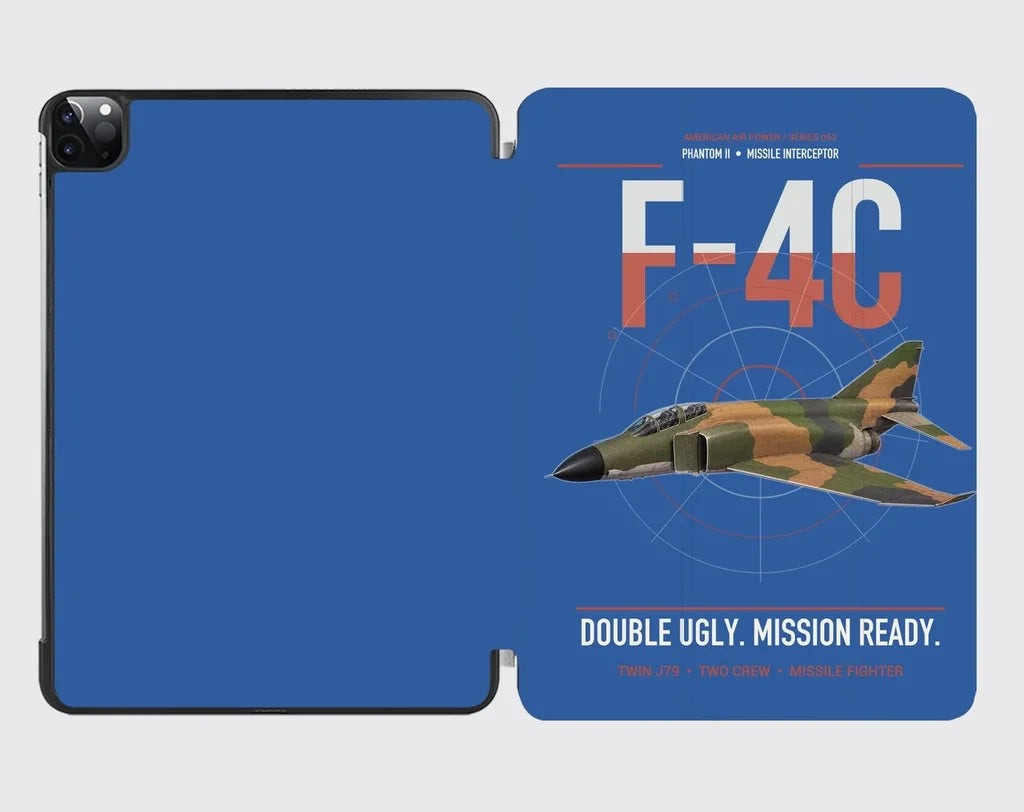 F-4C Phantom II design on blue ipad tablet case