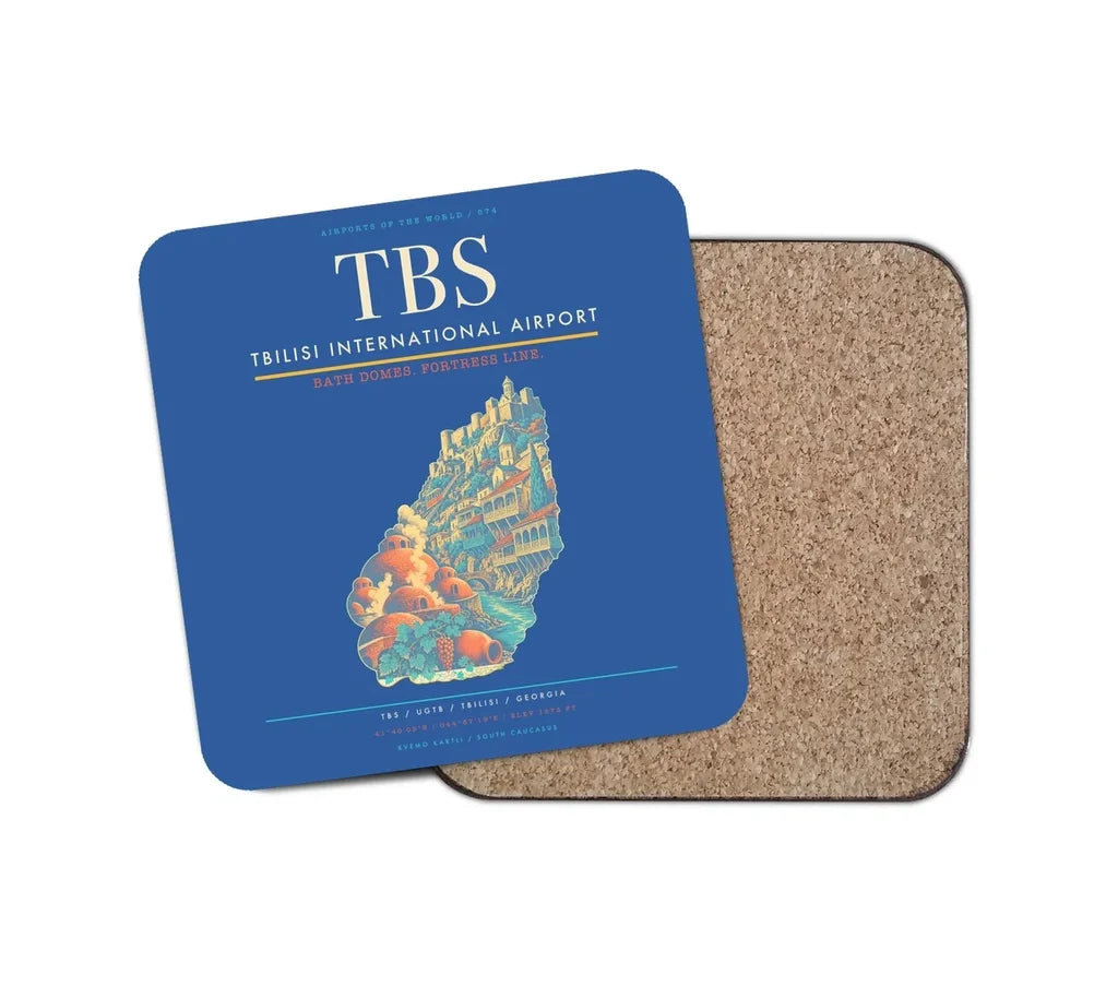 Tbilisi International Airport (TBS) design on blue 1 piece coaster