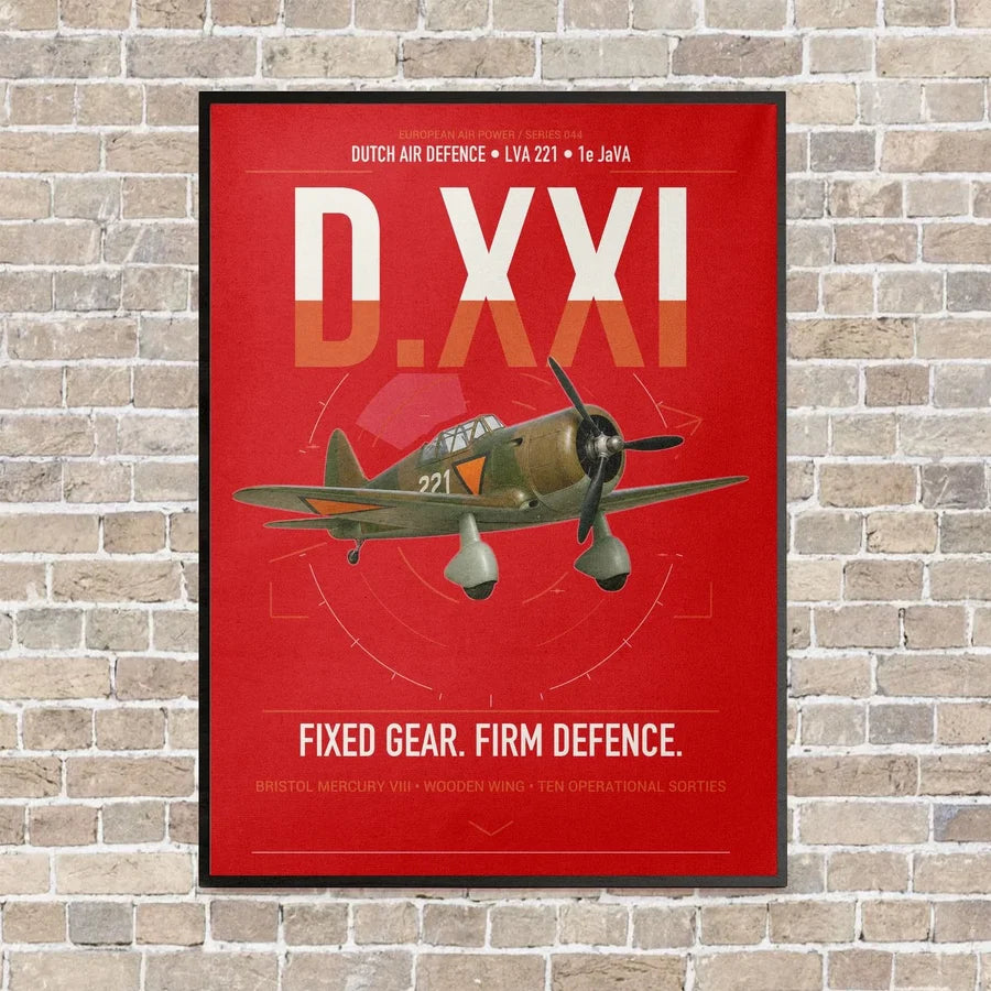 Fokker D.XXI — Dutch LVA aircraft 221 vertical canvas print - framed - red background