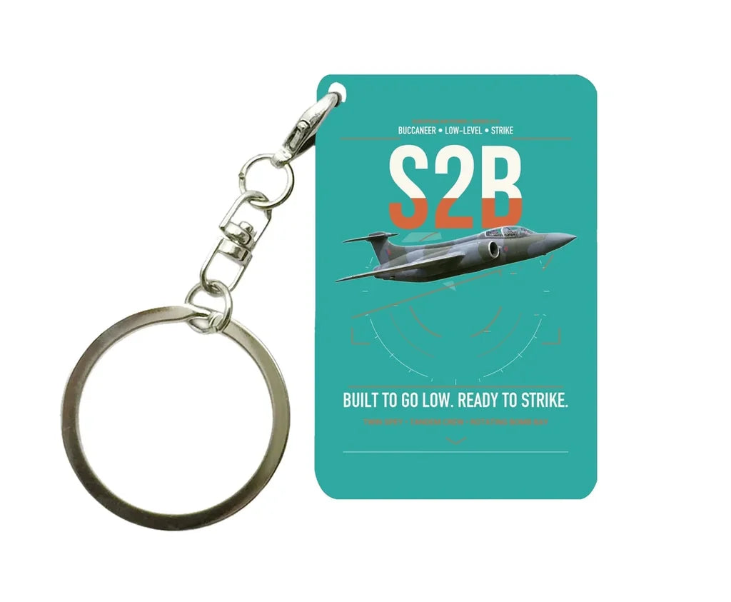 Blackburn Buccaneer S2B design on turquoise designed key chain, double-side print