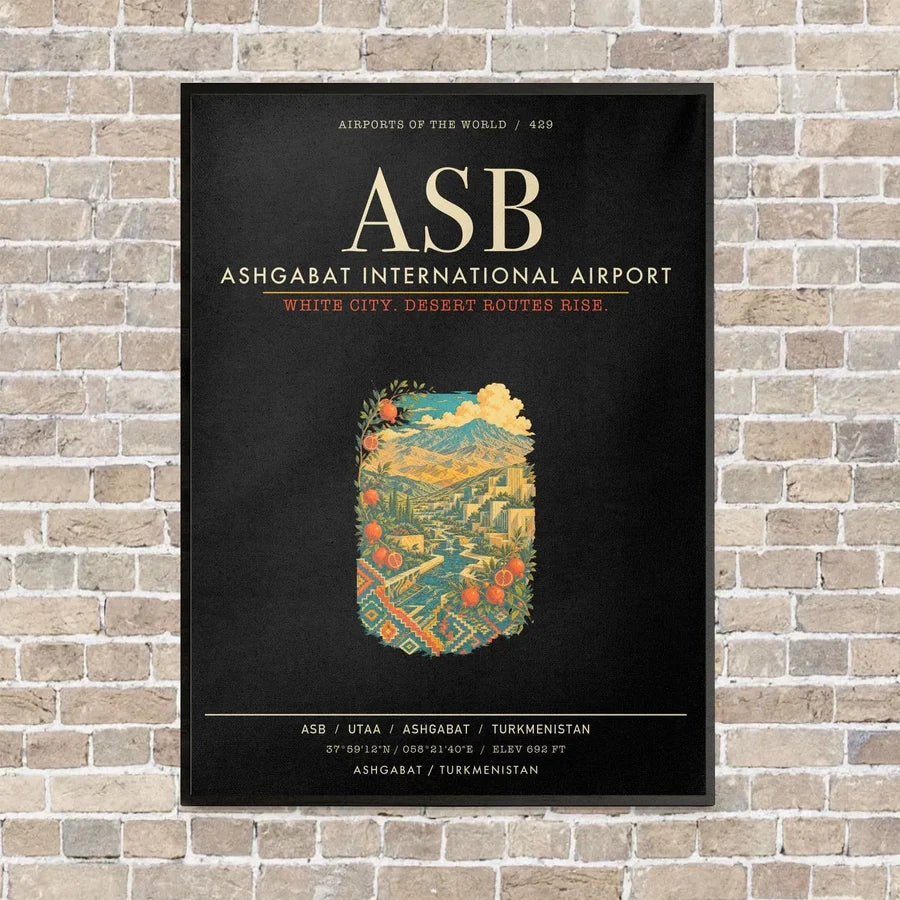 Ashgabat International Airport ASB - Canvas Framed - Black