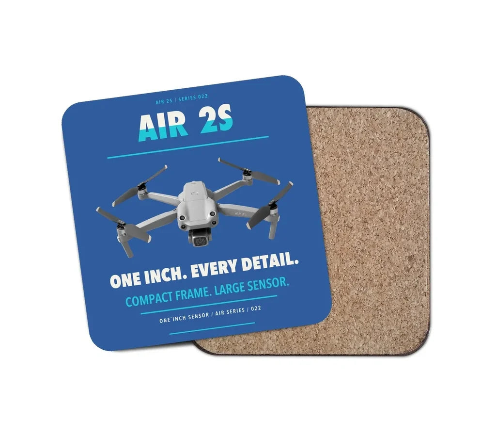 DJI Air 2S design on blue 1 piece coaster