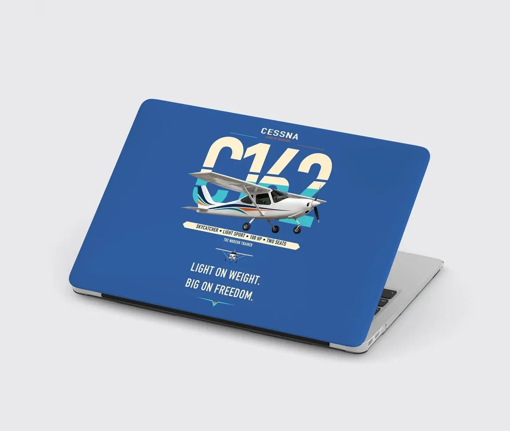 Cessna 162 Skycatcher design on blue MacBook case