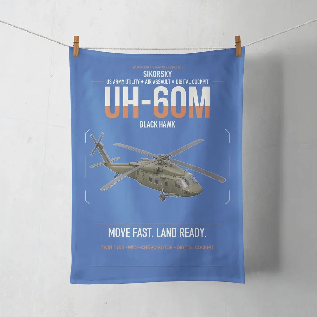 Sikorsky UH-60M Black Hawk design on blue towel
