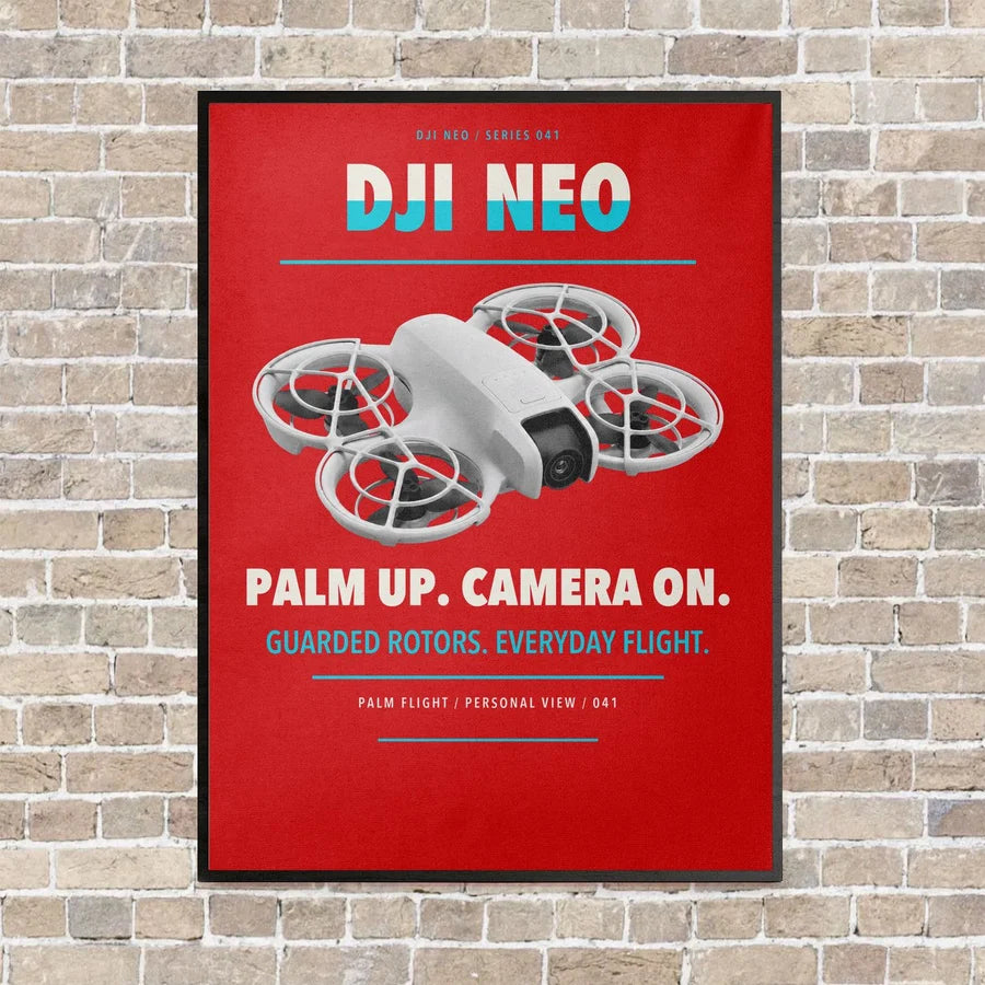 DJI Neo vertical canvas print - framed - red background