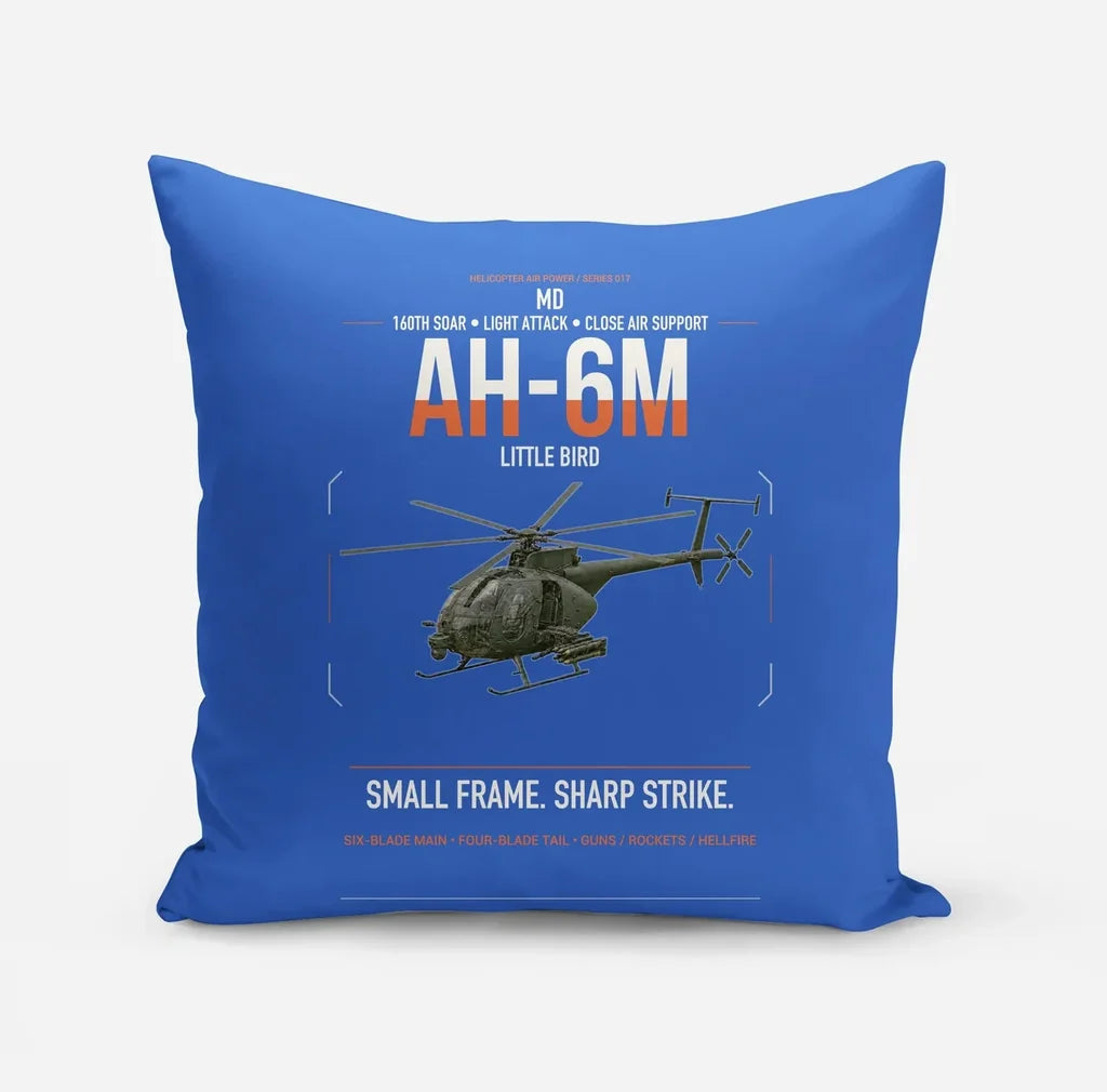 MD AH-6M Little Bird design on blue pillow