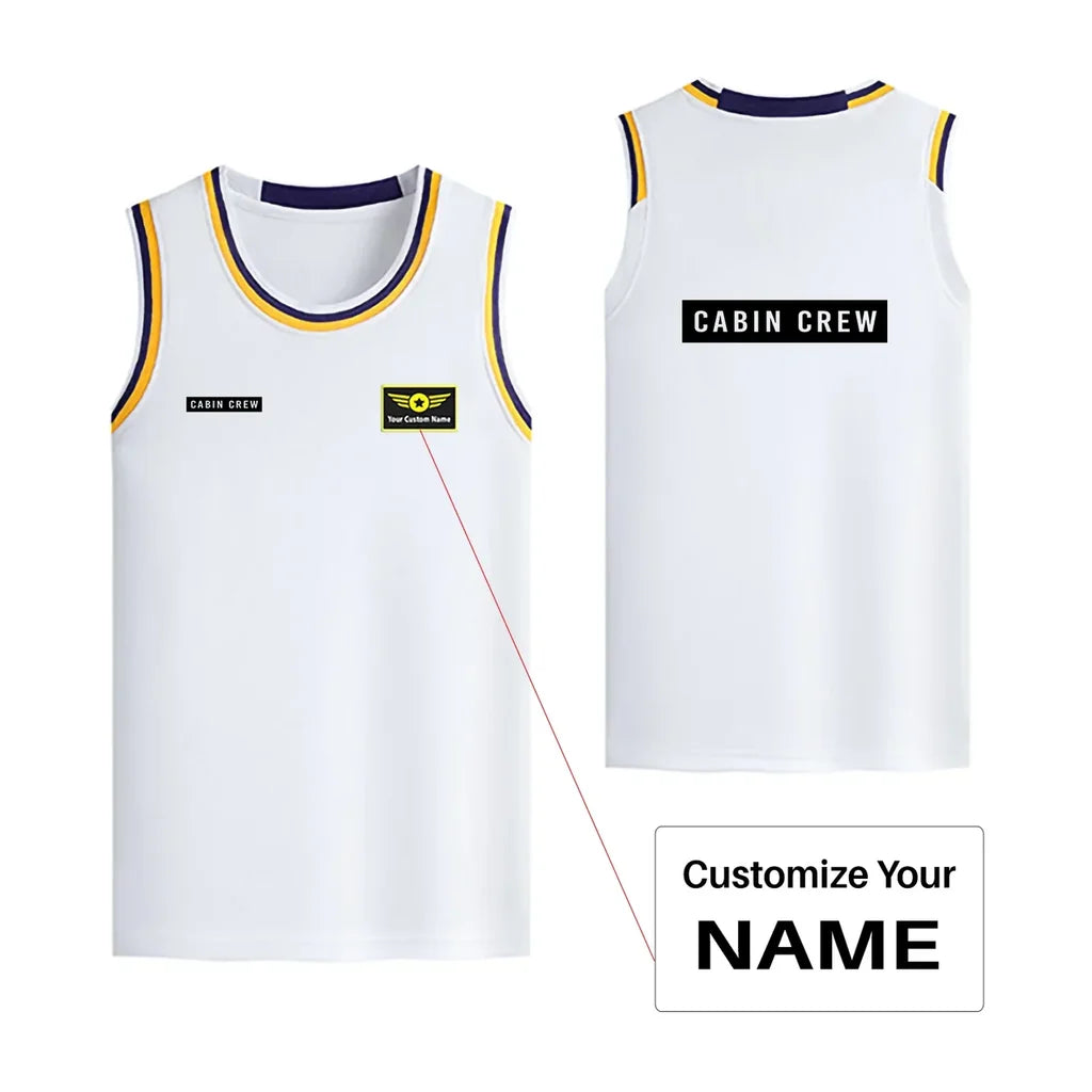 Cabin Crew Text Designed Basketball Style Sports Tank Tops - view 15
