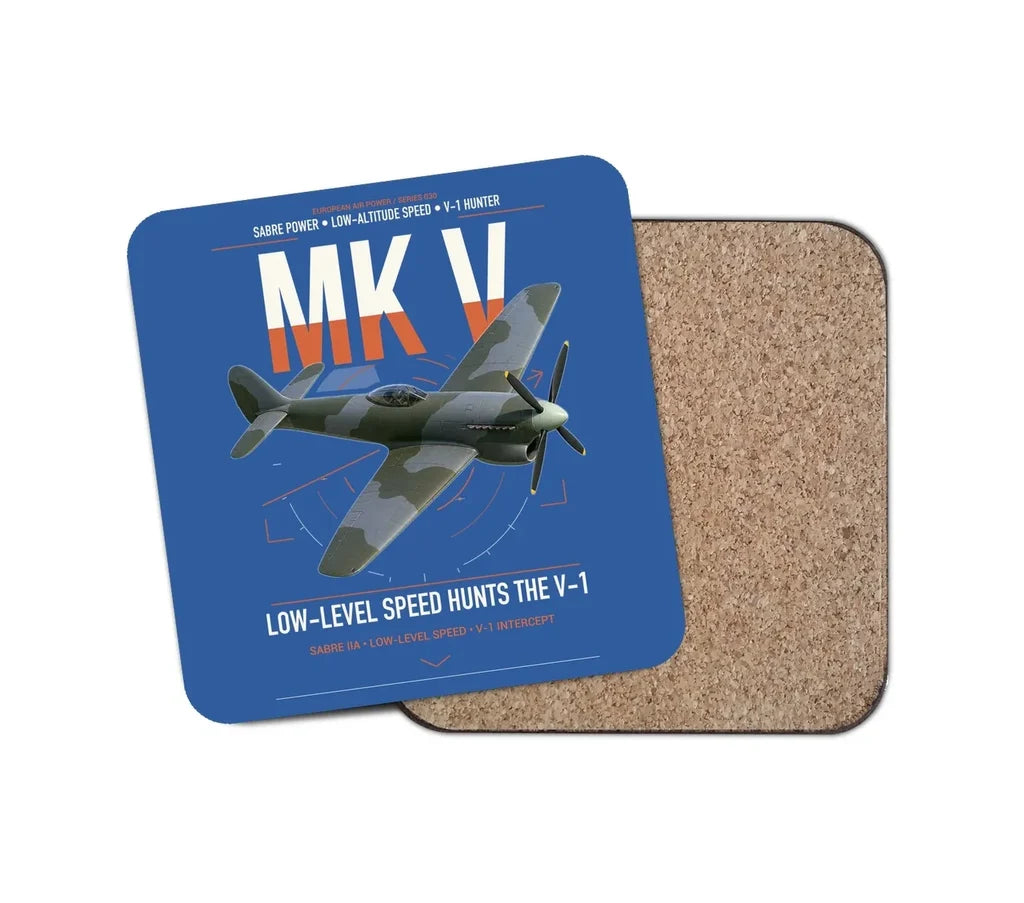 Hawker Tempest Mk V design on blue 1 piece coaster