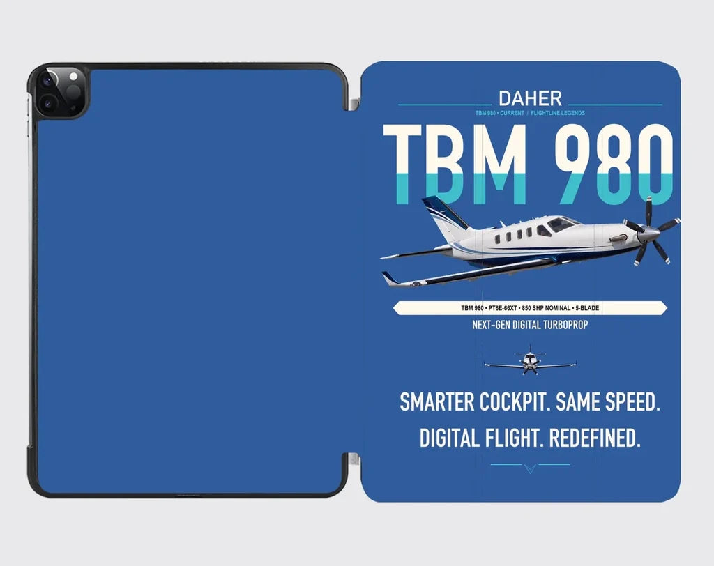 Daher TBM 980 design on blue ipad tablet case