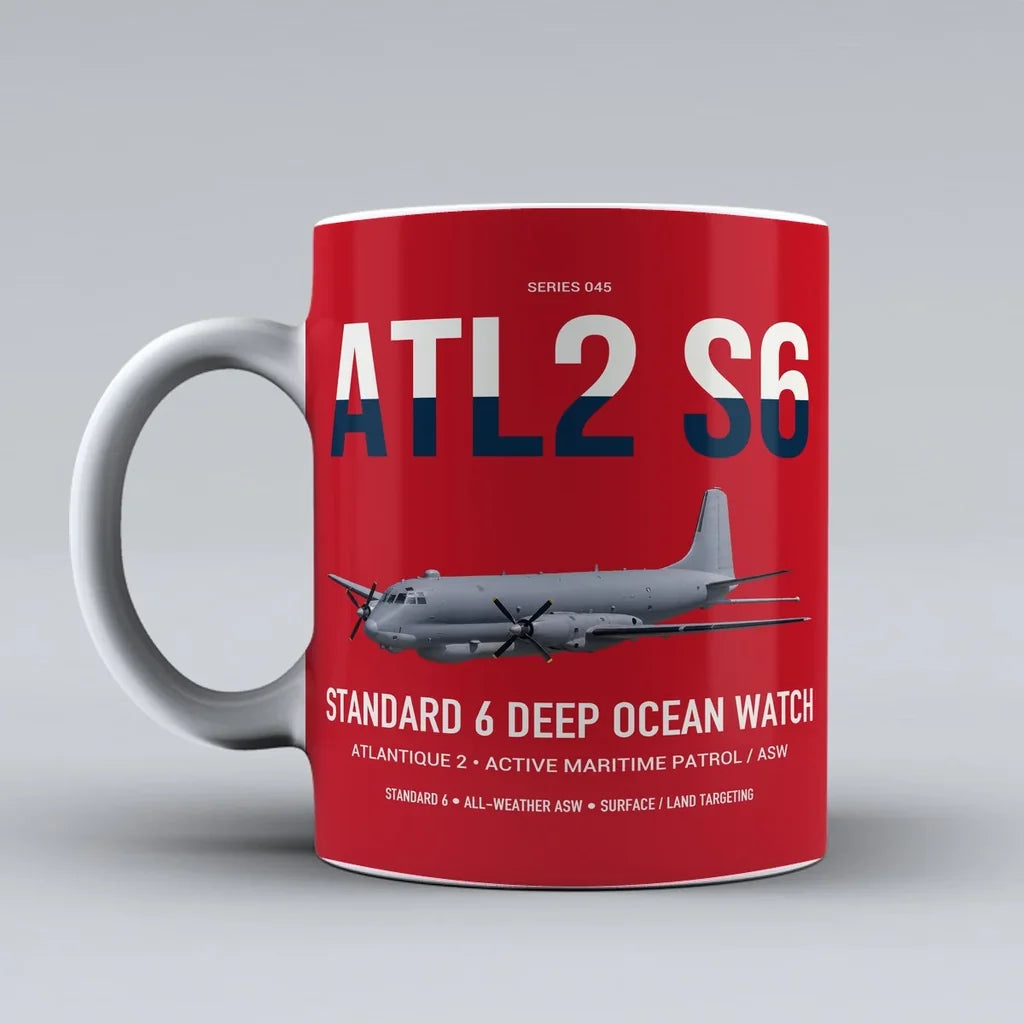 Atlantique 2 Standard 6 design on red ceramic mug, double-side print