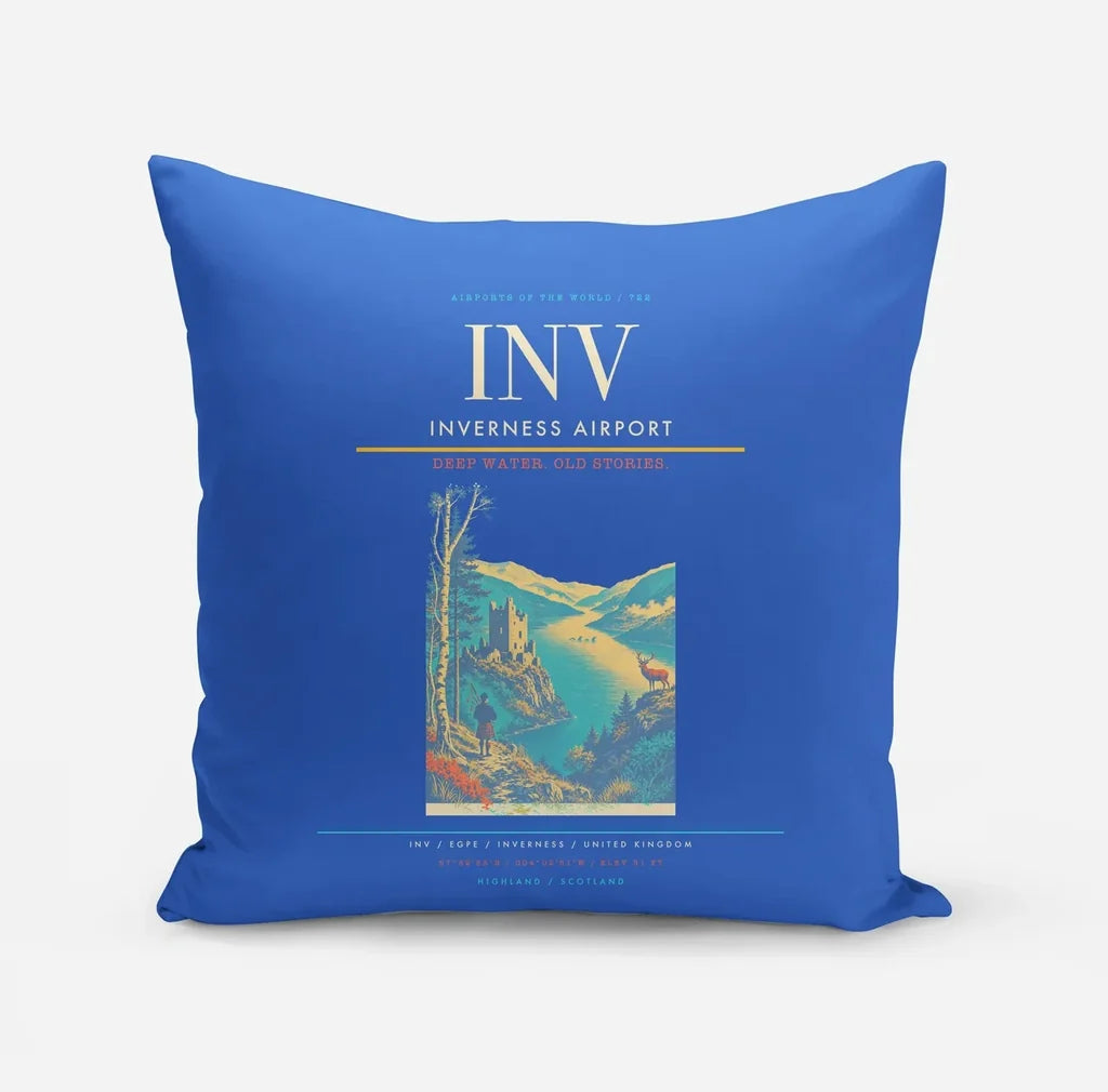 Inverness Airport (INV) design on blue pillow