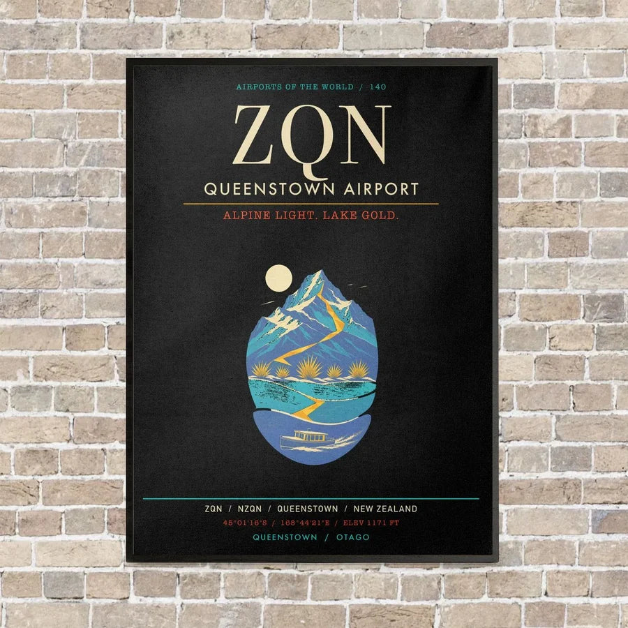 Queenstown Airport ZQN - Canvas Framed - Black