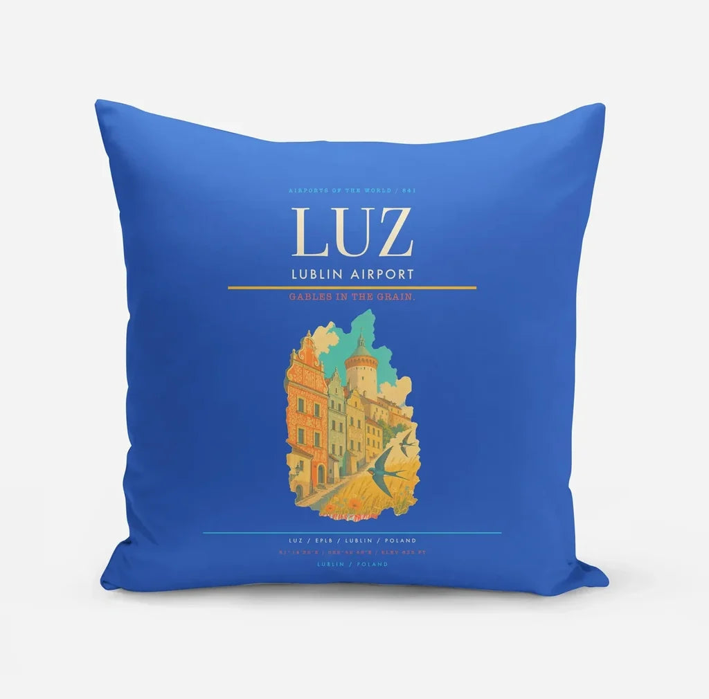 Lublin Airport (LUZ) design on blue pillow