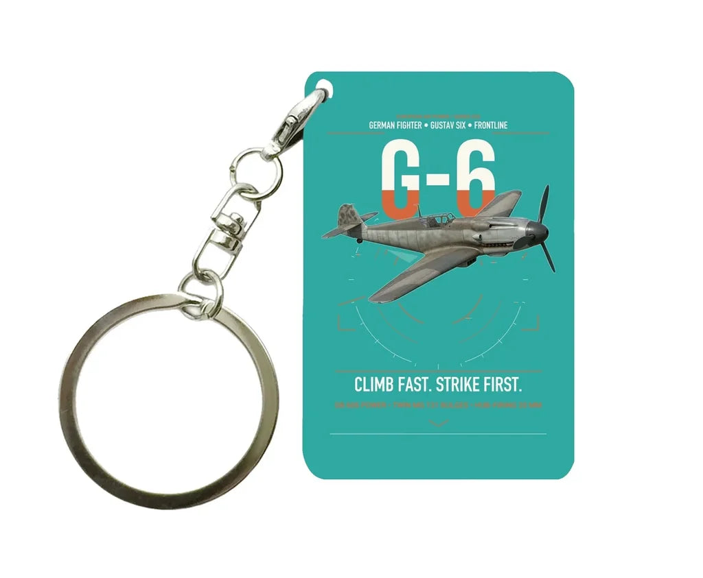 Messerschmitt Bf 109G-6 design on turquoise designed key chain, double-side print