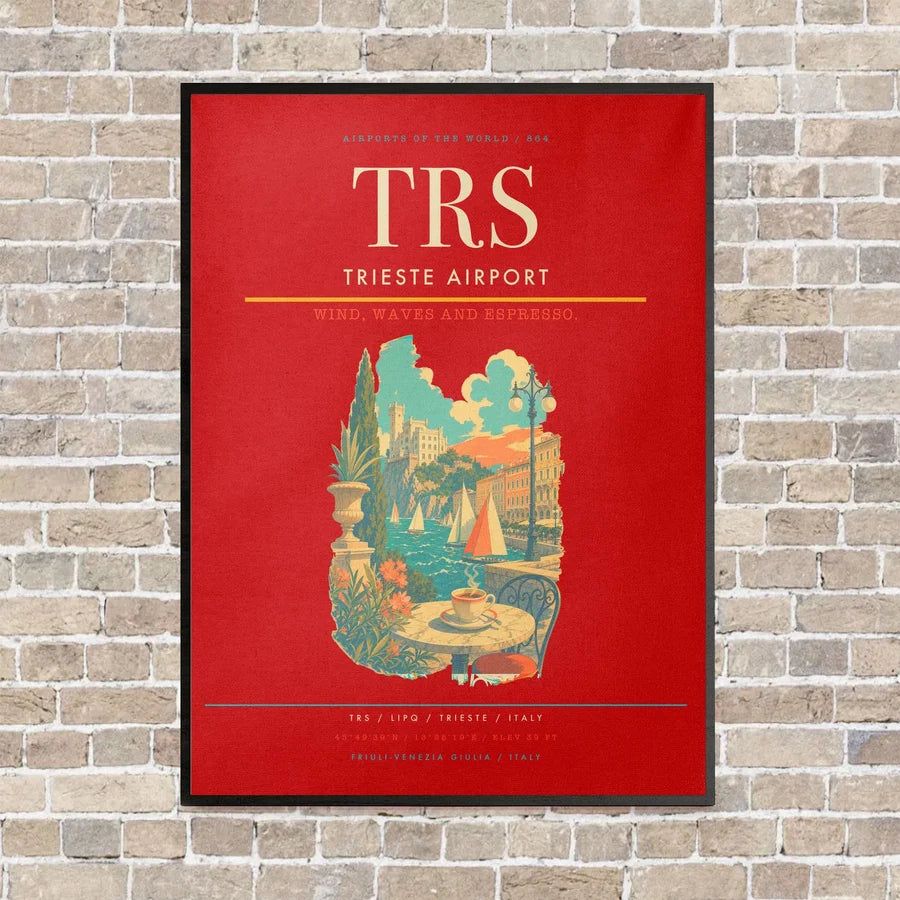 Trieste Airport TRS vertical canvas print - framed - red background
