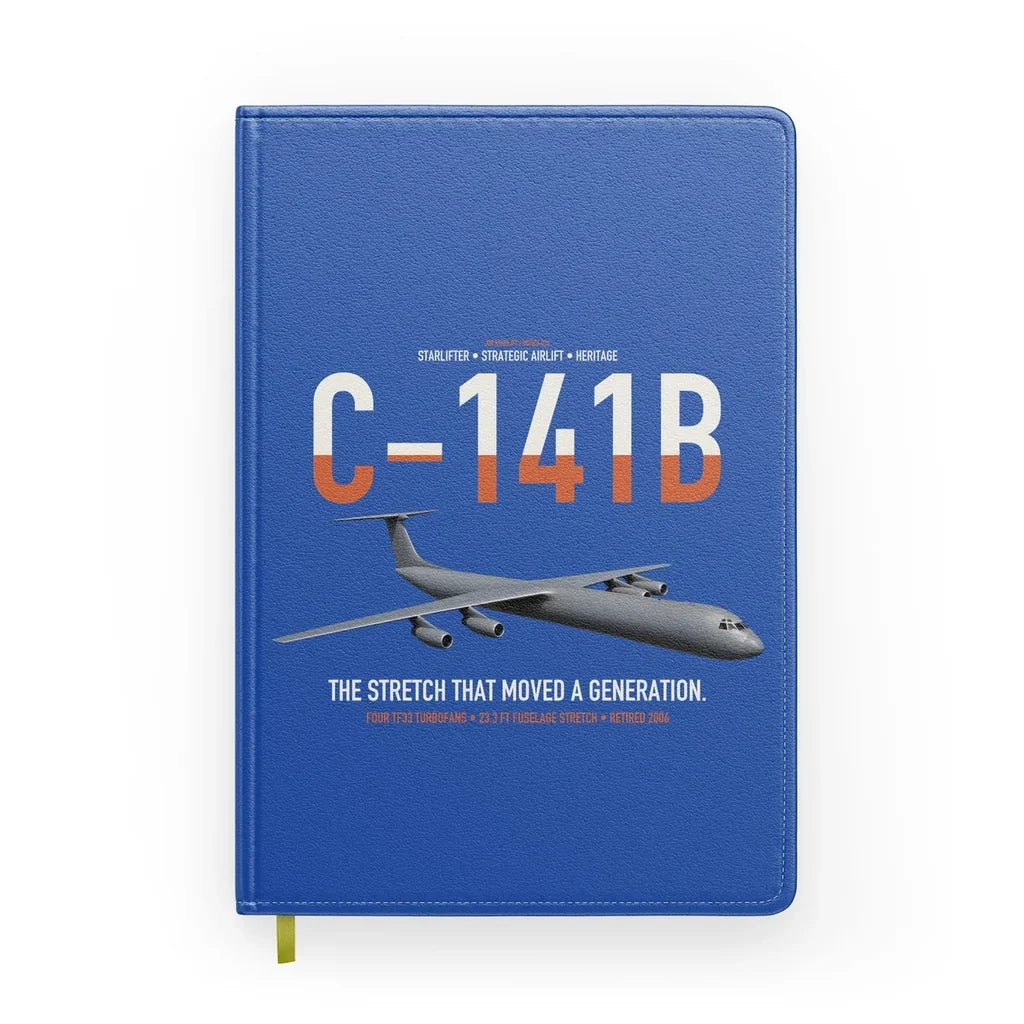 C-141B Starlifter design on blue notebook
