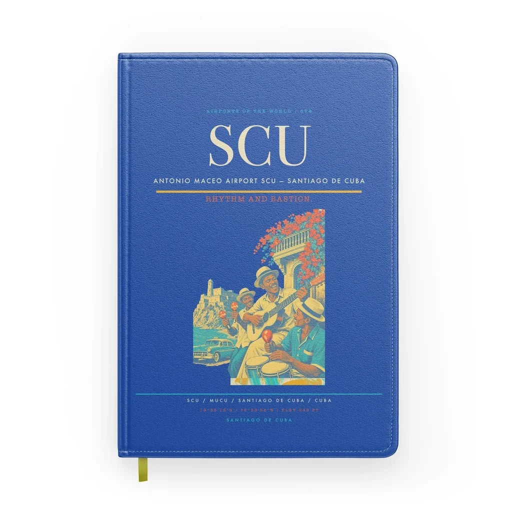 Antonio Maceo Airport (SCU) design on blue notebook