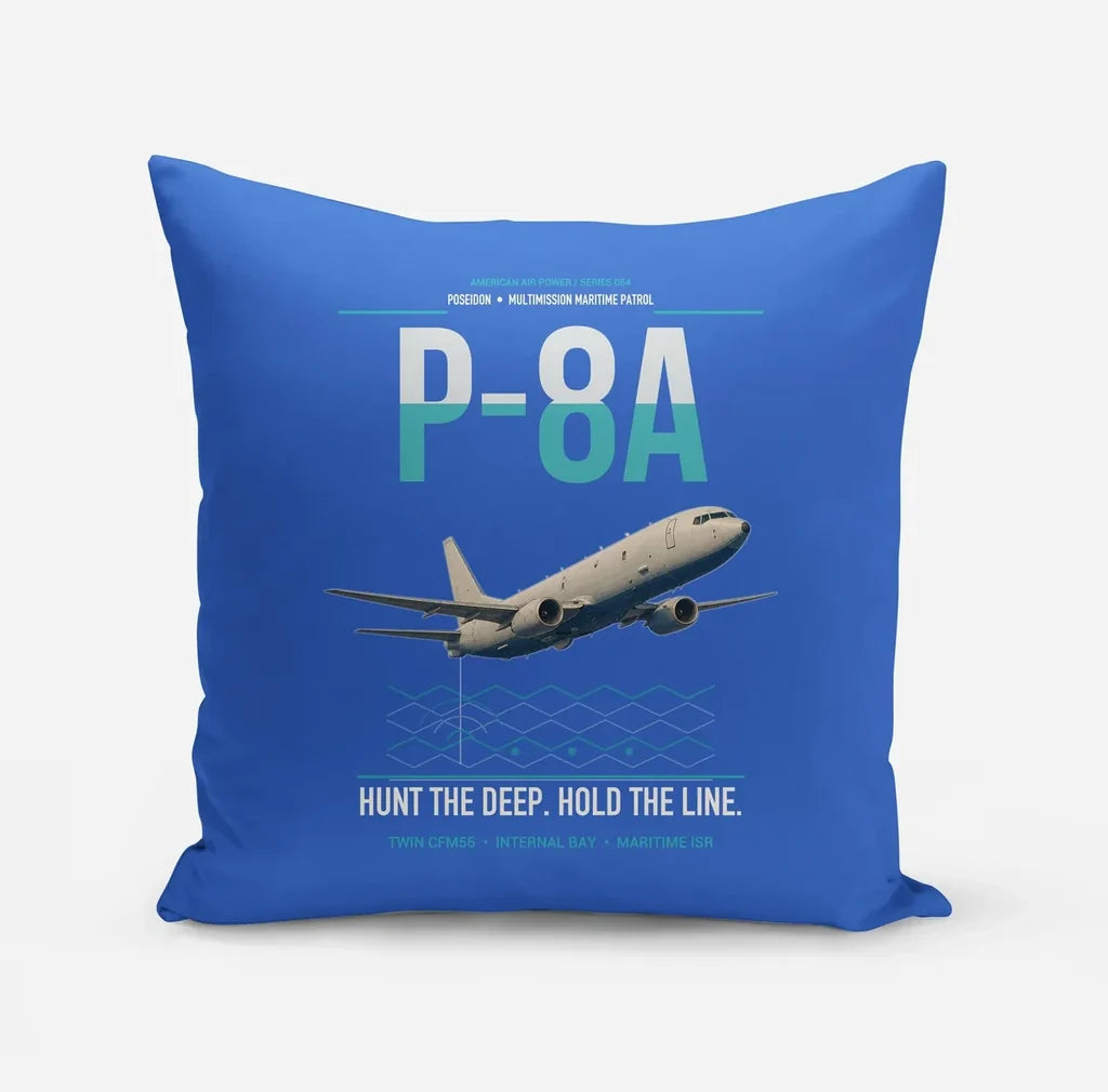 P-8A Poseidon design on blue pillow